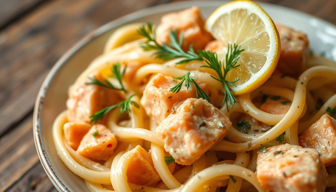 Bandnudeln mit Lachs
