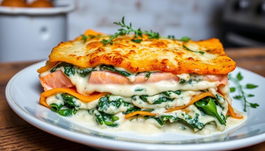 spinat lachs lasagne
