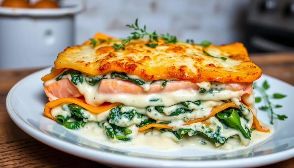 spinat lachs lasagne