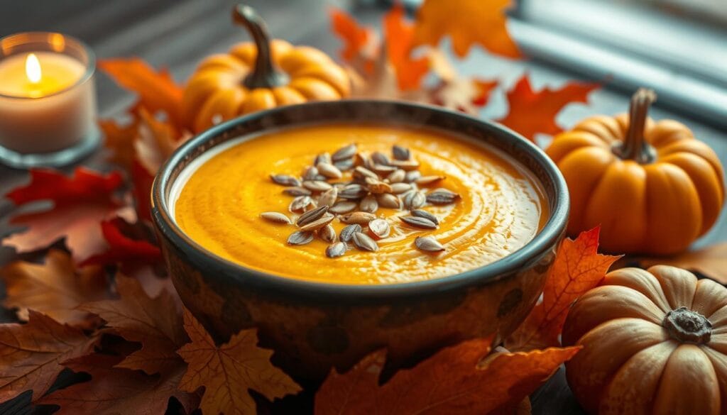 Cremige Kürbissuppe mit Kürbiskernen Cremige Kürbissuppe mit Kürbiskernen