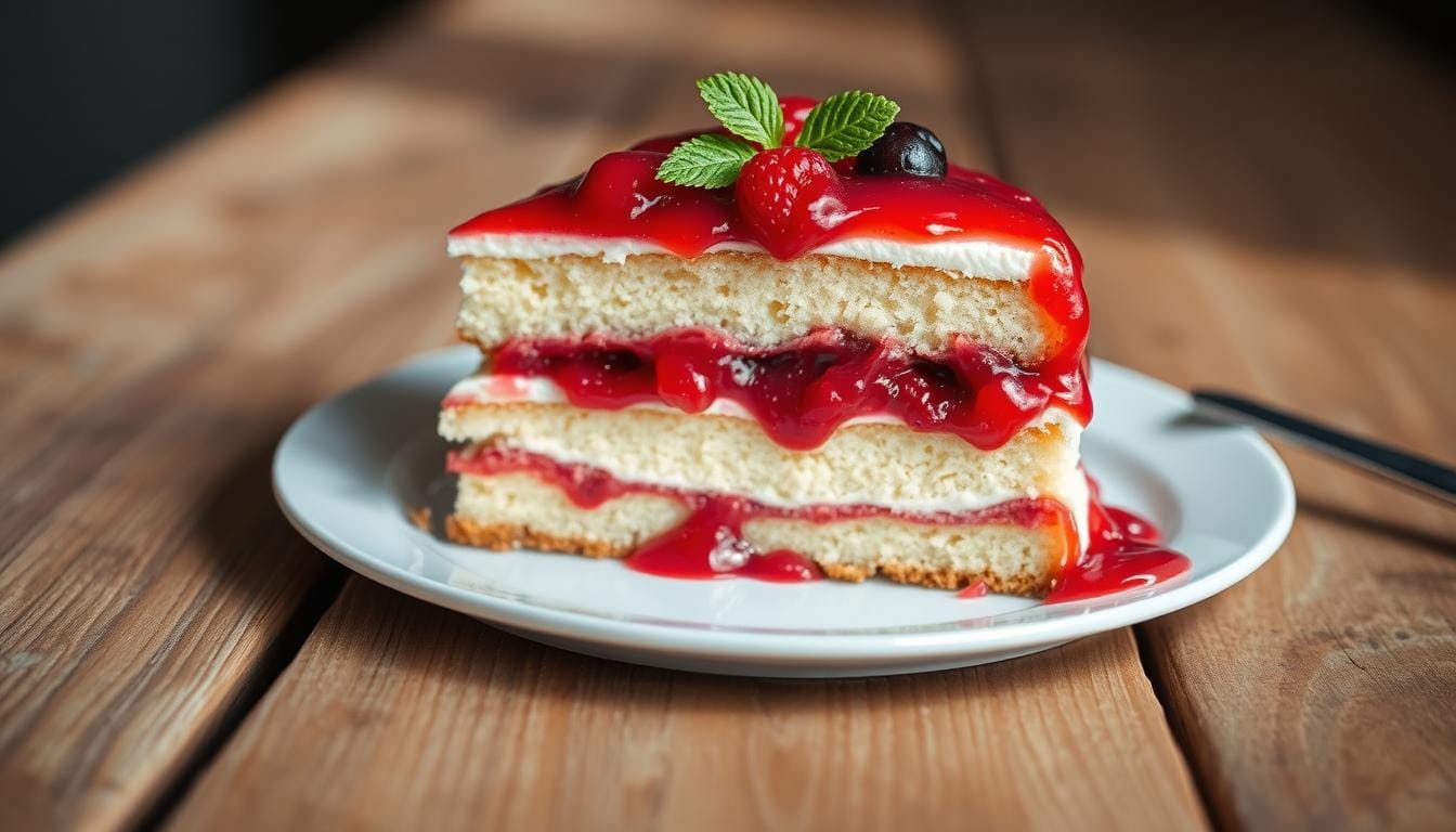 kuchen mit rote grütze