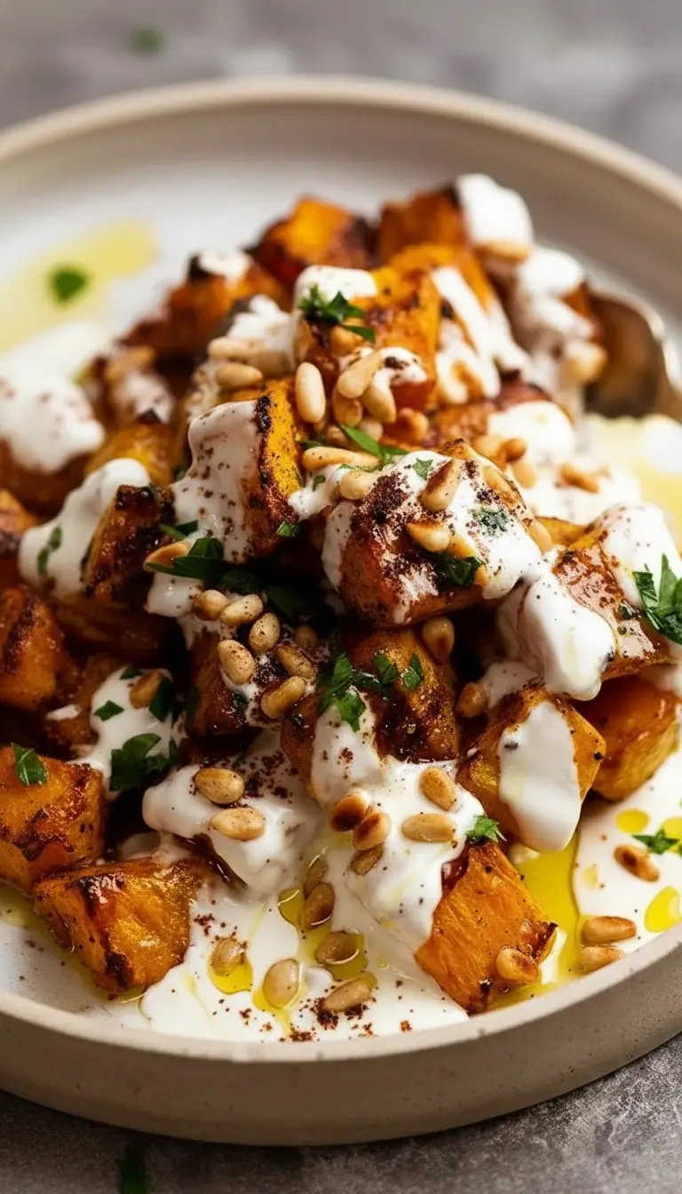 Gerösteter Kürbis mit Joghurtsauce